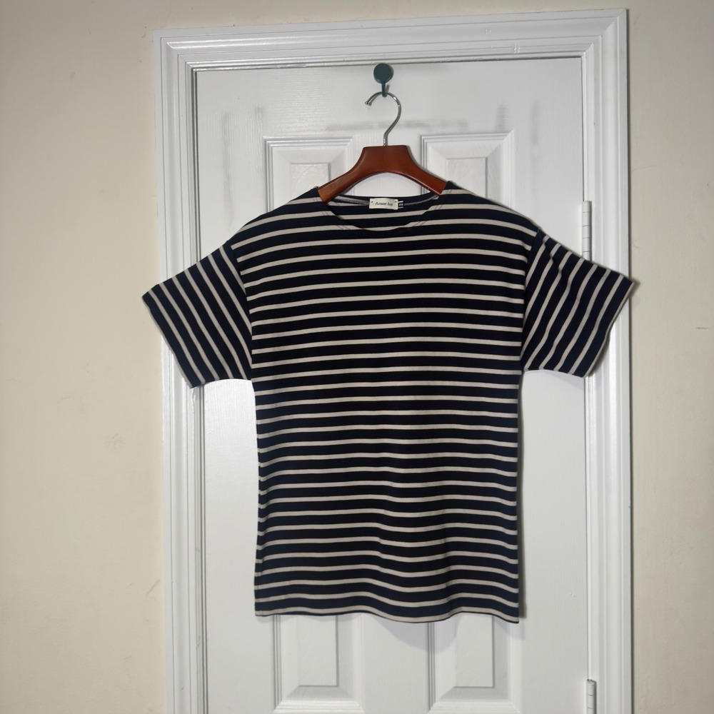 Armor Lux Navy White Stripe Breton Top Size 2 French Classic Short Sleeve